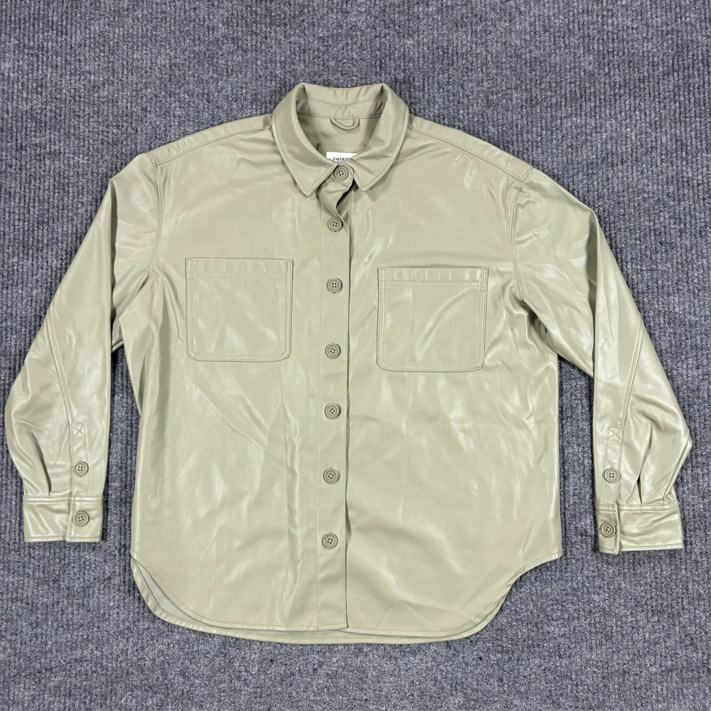 American Eagle Faux Leather Shirt Womens Size Medium Beige Button Front Shacket